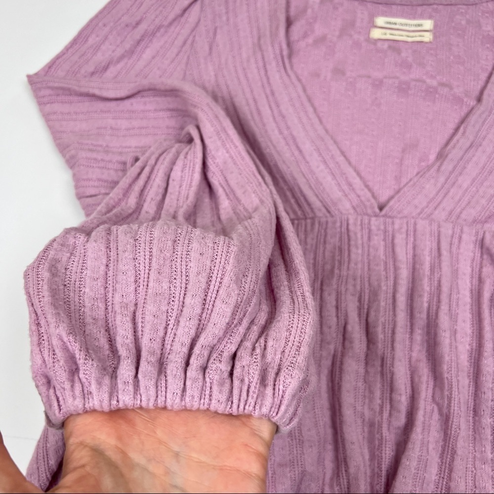 Urban Outfitters Lilac Cropped V-Neck Prairie Ribbed Babydoll Top - Picture 3 of 6